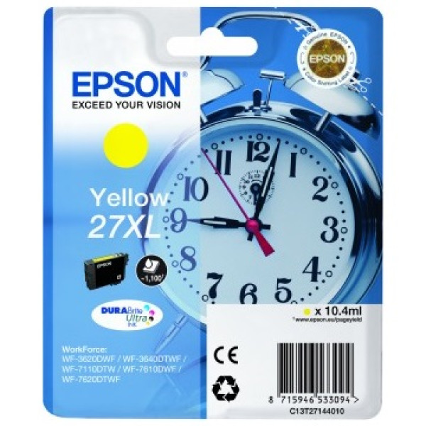 C.t.EPSON #27XL amarillo WF3620 WF3640 WF7110 WF7610 WF7620 (despertador) alta capacidad #