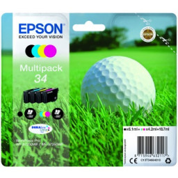 Pack 4 C.t.EPSON #34  WF3720 WF3725 KCMY Multipack 4-colores Ultra ink (bola golf)