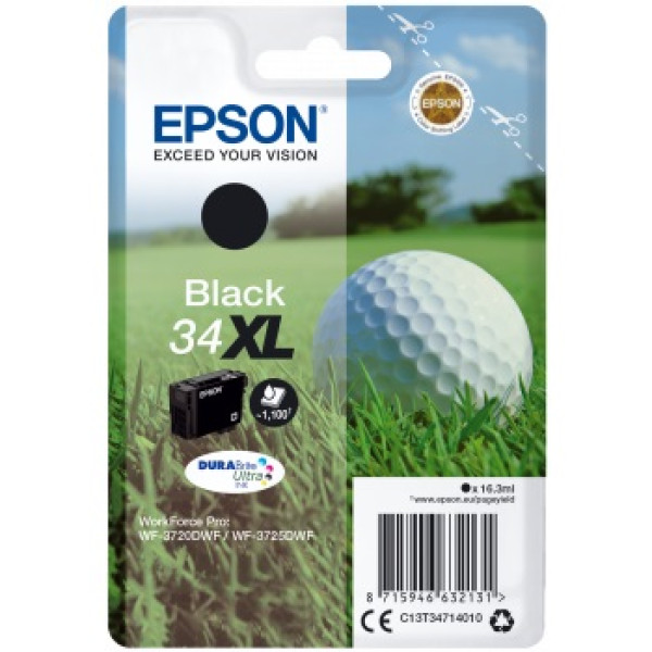 C.t.EPSON #34XL negro WF3720 WF3725 DURABrite Ultra ink 16.3ml (bola golf)