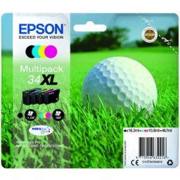 Pack 4 C.t.EPSON #34XL  WF3720 WF3725 KCMY Multipack 4-colores Ultra ink (bola golf)