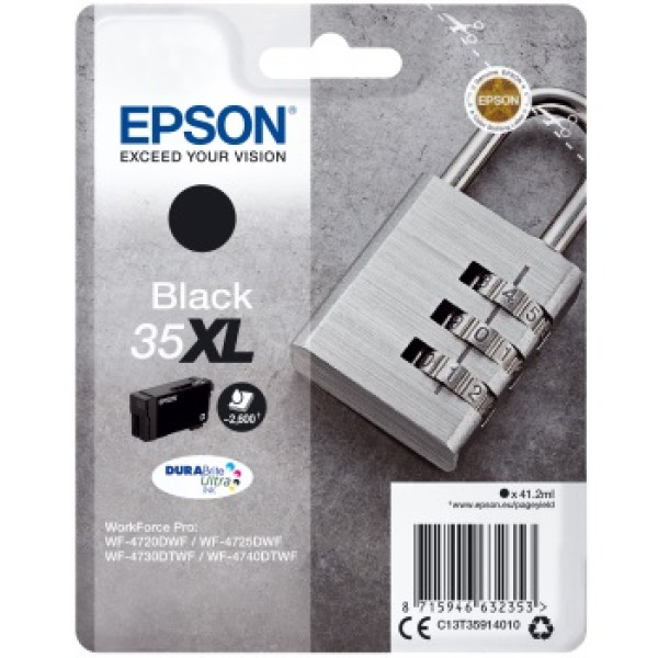 C.t.EPSON #35XL negro WF4720 WF4725 WF4730 WF4740 DURABrite Ultra ink 41.2ml (candado)