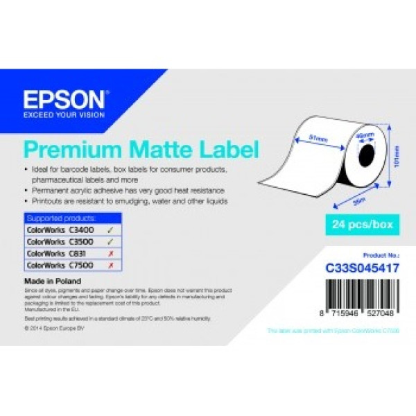 Rollo etiquetas EPSON Premium Matte Lab ColorWorks C3400 C3500 C831 C7500 - 51mm x 35m. (continua)