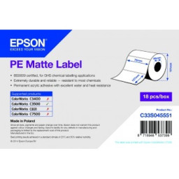 Rollo etiquetas EPSON PE Matte Label ColorWorks C3400 C3500 C831 C7500 - 76mm x 127mm, 220etiq.