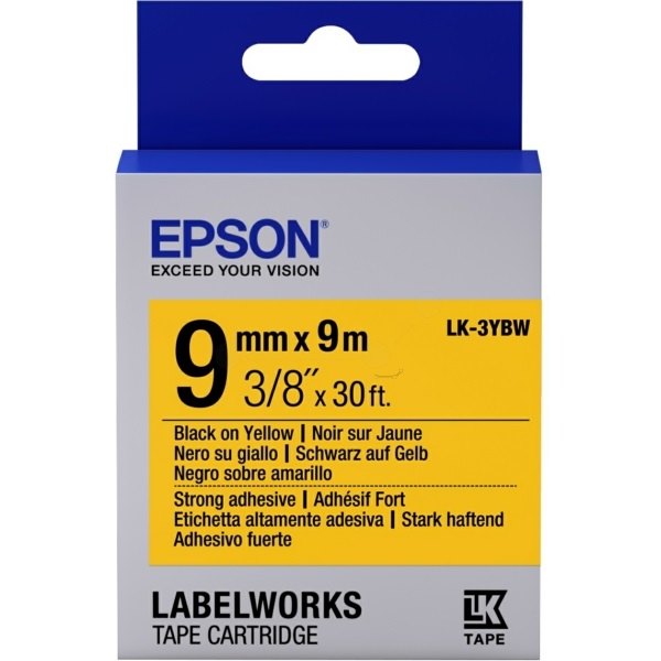 C.9mm EPSON Labelworks negro sobre cinta amarilla adhes.fuerte (LC-3YBW) LW300/LW400/LW900P *