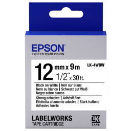 C.12mm EPSON Labelworks negro s/blanca 9m. adhesivo fuerte (LK-4WBW) LW300/LW400/LW900P