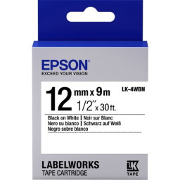C.12mm EPSON Labelworks negro sobre blanco 9m. (LK-4WBN) LW300 LW400 LW900P