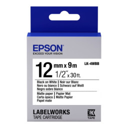 C.12mm EPSON Labelworks negro s/ blanco mate 9m. papel mate (LC-4WBB) LW300/LW400/LW900P *