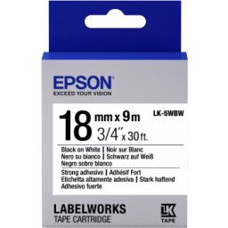 C.18mm EPSON Labelworks negro sobre blanco 9m. adhesivo fuerte (LK-5WBW) LW400/LW900P