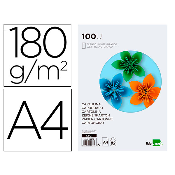 LIDERPAPEL Cartulina 21x297X210 mm 100 hojas blancas