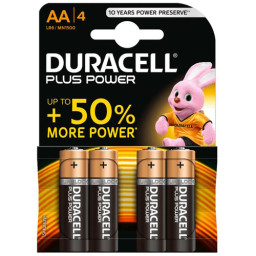 (4) Pilas DURACELL Plus Power AA -LR06 plus Up to +50% More Power, Duralock, alcalina, blister