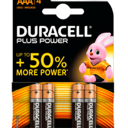 (4) Pilas DURACELL Plus Power AAA -LR03 plus Up to +50% More Power, Duralock, alcalina, blister