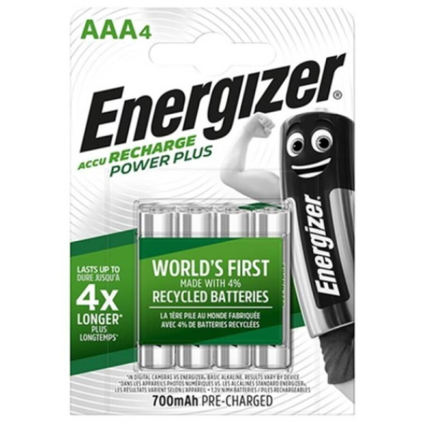 (4) Pilas ENERGIZER Recargable AAA - HR3 700mAh, 12V, NiMH - 4x Recharge Power Plus