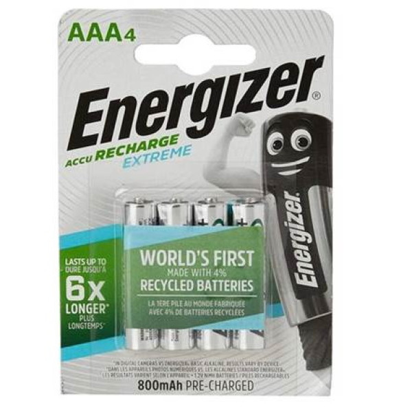 (4) Pilas ENERGIZER Recargable AAA - HR3 800mAh, 12V, NiMH - 6x Recharge Power Plus