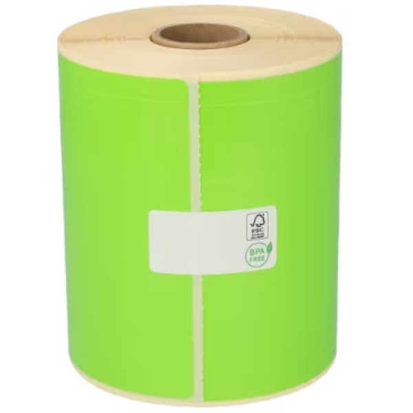 Rollo etiquetas térmicas 50x25mm 2500et. transf.térm.core 25mm, couché fondo verde Rollo etiquetas térmicas 50x25mm 2500et. transf.térm.core 25mm, couché fondo verde