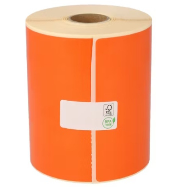 Rollo etiquetas térmicas 50x25mm 2500et. transf.térm.core 25mm, couché fondo naranja