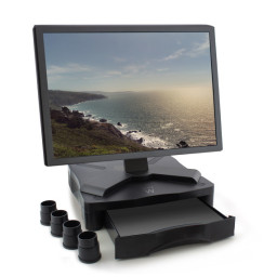 EWENT Elevador soporte monitor con cajón regulable en altura, de color negro