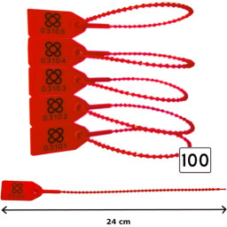 (100) precintos de seguridad para transporte plástico 24cm, numeración secuencial, color rojo