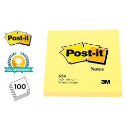 Bloc de 100 notas adhesivas POST-IT 76x76mm amarillas (654)