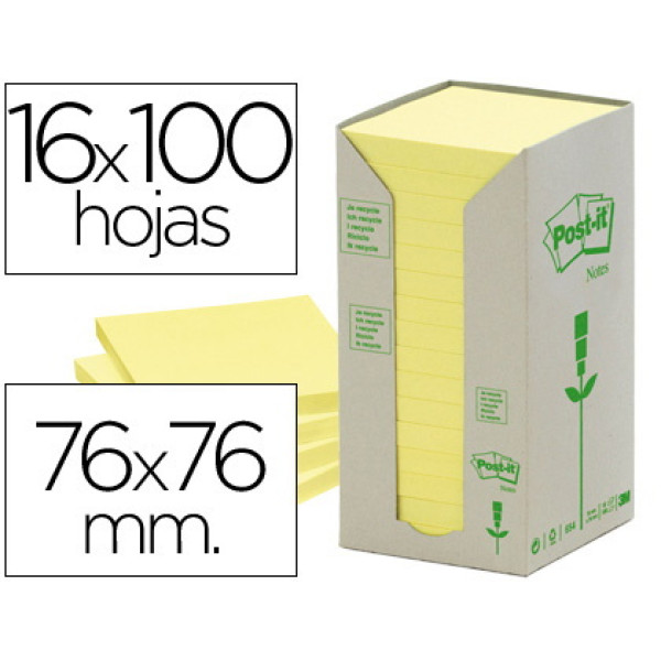 (16) Bloc notas POST-IT 76x76mm Recliclados 100h/bloc - Torre