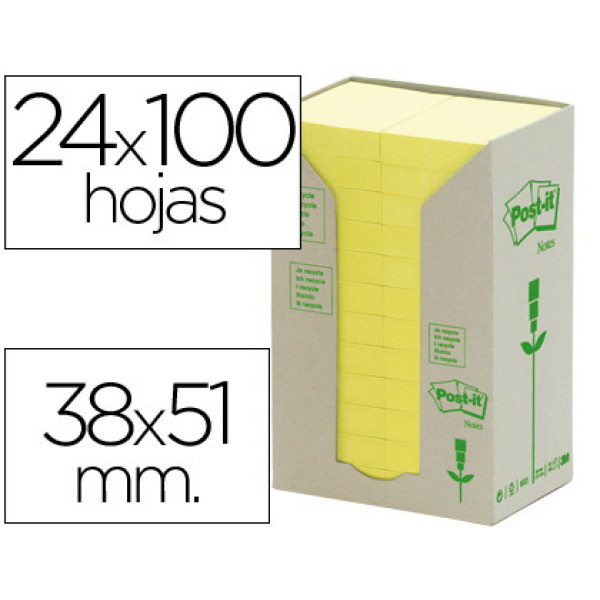 (24) Bloc notas POST-IT 38x51mm Recliclados 100h/bloc - Torre