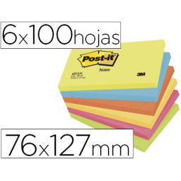 (6) Bloc notas POST-IT 76x127mm Neon surtido 100h/bloc