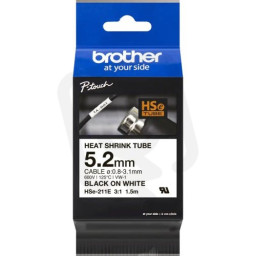 Cinta 5,2mm BROTHER HSe negro sobre blanco tubo termorretráctil Ø 0,8mm a 3,1mm