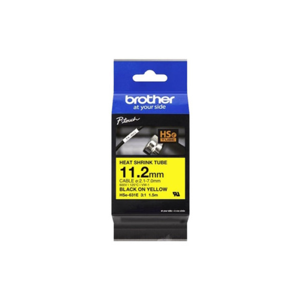 Cinta 11,2mm BROTHER HSe negro sobre amarillo tubo termorretráctil Ø 2,1mm a 7mm