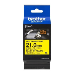 Cinta 21mm BROTHER HSe negro sobre amarillo tubo termorretráctil Ø 4,2mm a 13,5mm