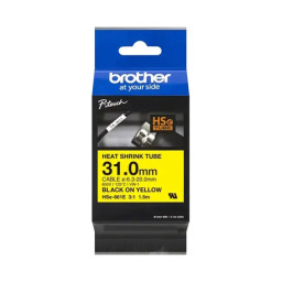 Cinta 31mm BROTHER HSe negro sobre amarillo tubo termorretráctil Ø 6,3mm a 20mm