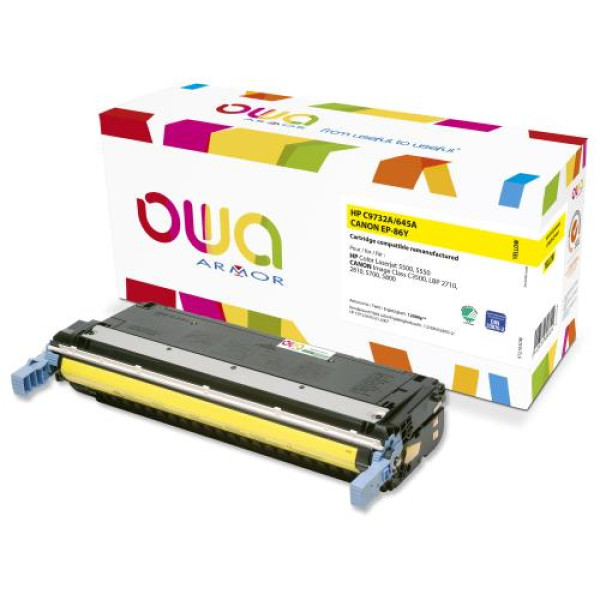 Toner reman OWA: HP Color Lj 5500 5550 LBP2710 12.000p. Std C9732A / 645A amarillo