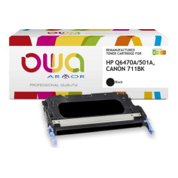 Toner reman OWA: HP Color Lj 3600 3800 CP3505 11.000p. Jumbo Q6470A / 501A / EP-711 negro (+capa