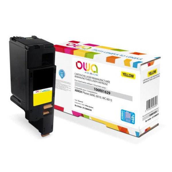 Toner reman OWA: XEROX Phaser 6000 6010 WC6015 1.400p. Jumbo 106R01629 amarillo (+capacidad)