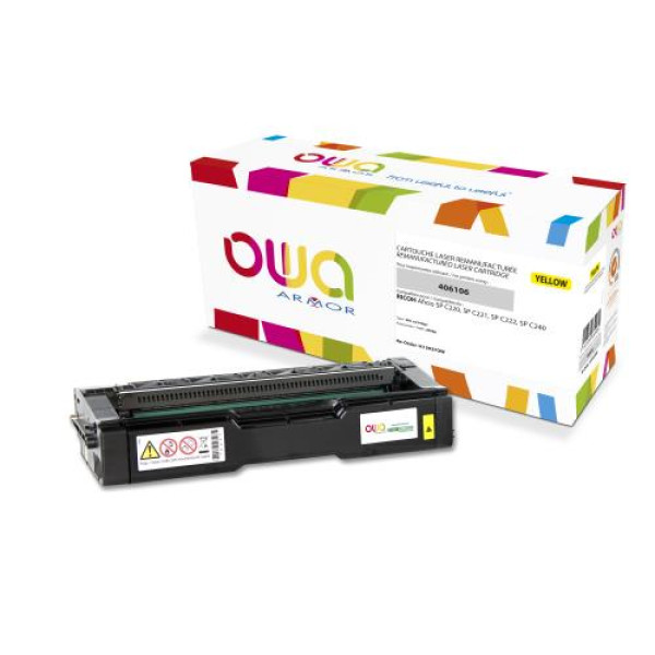 Toner reman OWA: RICOH Afici.SPC220 SPC221 SPC222 2.000p. Std 407643/406106 amarillo