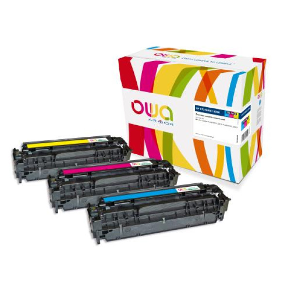 (3) Toner reman OWA: HP Color Lj M351 M375 M451 3x2.600p. Std CF370AM / 305A  tri-pack colores