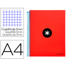 Cuaderno LIDERPAPEL espiral A4 Micro ANTARTIK 5mm 100gr. 120h 4 taladros Rojo