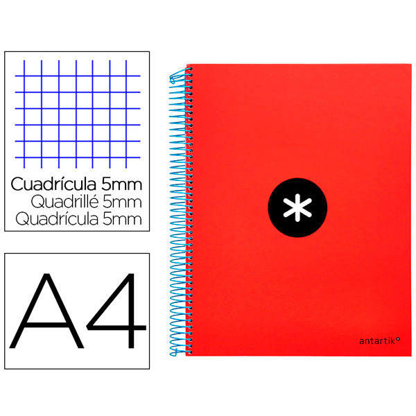 Cuaderno LIDERPAPEL espiral A4 Micro ANTARTIK 5mm 100gr. 120h 4 taladros Rojo