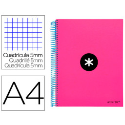 Cuaderno LIDERPAPEL espiral A4 Micro ANTARTIK 5mm 100gr. 120h 4 taladros Rosa