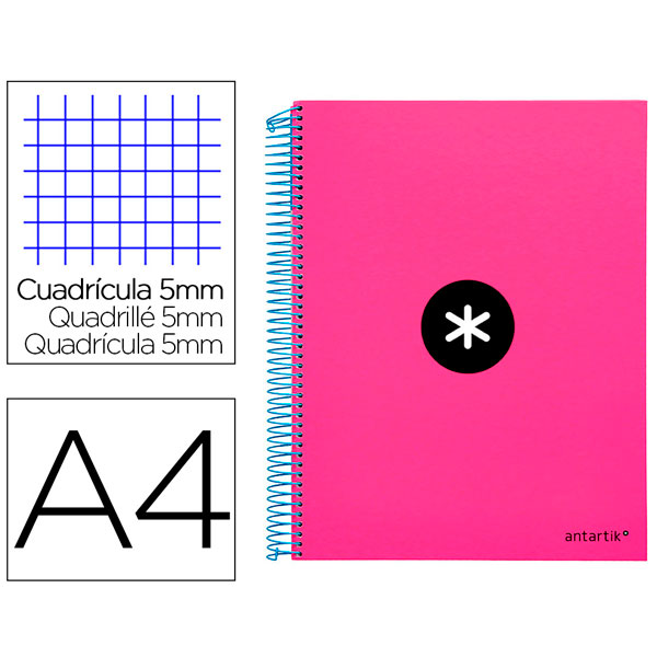 Cuaderno LIDERPAPEL espiral A4 Micro ANTARTIK 5mm 100gr. 120h 4 taladros Rosa