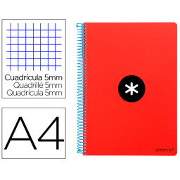 Cuaderno ANTARTIK espiral folio tapa roja 100gr. 80h cuadrícula 4mm con margen