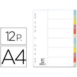 Separador Q-CONNECT cartulina DIN A4 12 sep.  multitaladro