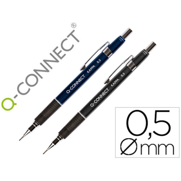 Portaminas Q-CONNECT Kappa sujeción caucho 0.5mm, punta retráctil, color azul o negro