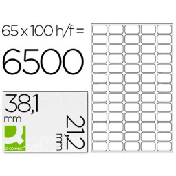 Etiqueta adhesiva Q-CONNECT 38,1x21.2mm DIN A4 100h x 65et/h =6.500et.  copy/laser/inkjet