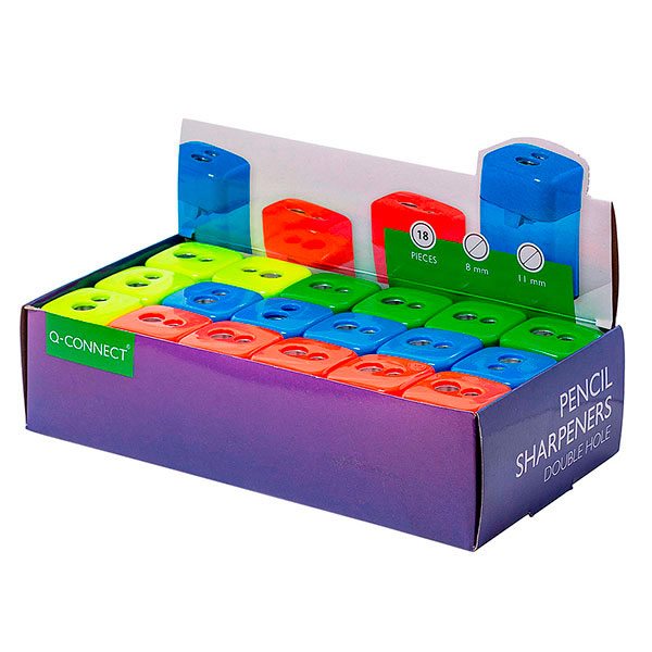 Sacapuntas Q-CONNECT metálico c/cobertura plástico 2 usos, depósito para virutas, con tapa (34222)
