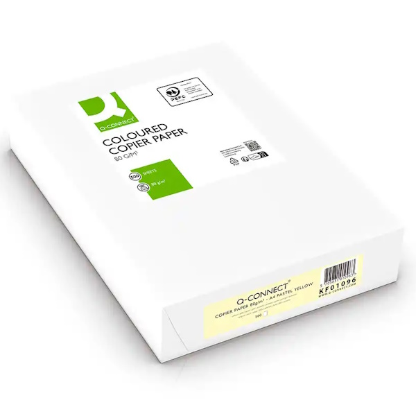 Papel Q-CONNECT 500A4  80g. color amarillo (72056)