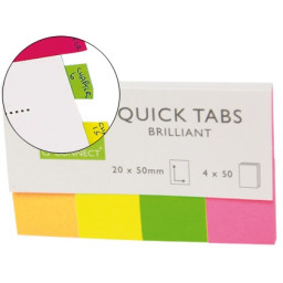 Banderitas separadoras QUICK TABS  4 colores x 50h 20x50mm BRILLIANT (flourescentes)