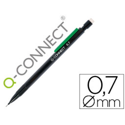 Portaminas Q-CONNECT plástico 0.7mm con 3 minas, goma en pulsador