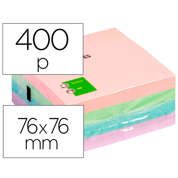 Bloc de notas Q-CONNECT adhesivas 75 x 75 mm Pastel 400 h.