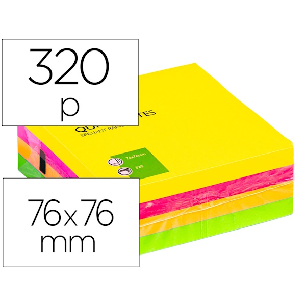 (4) Blocs de 80 notas adhesivas Q-CONNECT 76x76mm colores fluorescentes QUICK NOTES (320notas)