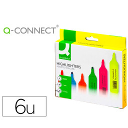 (6) Fluorescentes Q-CONNECT punta biselada estuche surtidos: amarillo-naranja-verde-azul-rosa-rojo