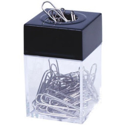 Cubilete portaclips Q-CONNECT imantado cuadrado transparente/negro 75x45x45mm